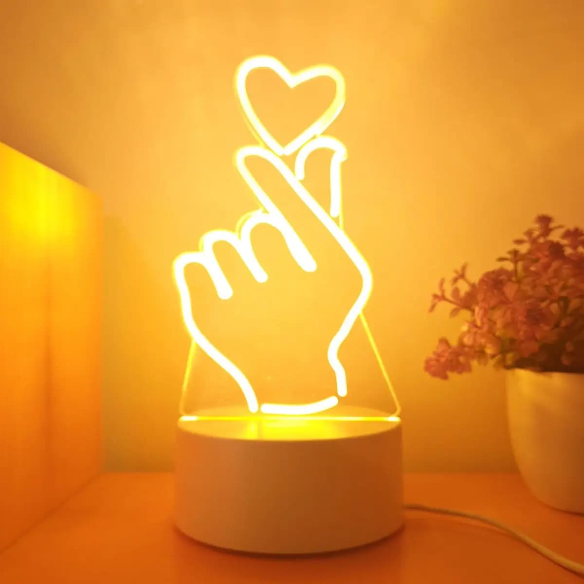 Dito cuore 3D luce notturna interruttore monocromatico stereo visivo LED luce camera da letto decorazione della stanza