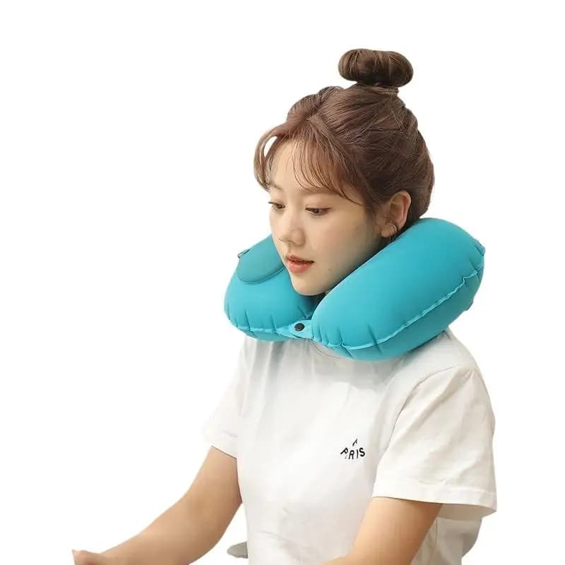 Soft Flocking Inflatable Travel Neck Pillow Self-Filled Foldable 1PC for Car Rides Office Napping