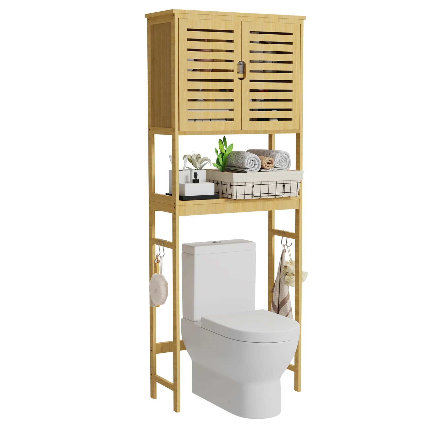 Organizzatore alto per armadietto da bagno con armadio e ripiani regolabili sopra il WC, scaffale per WC