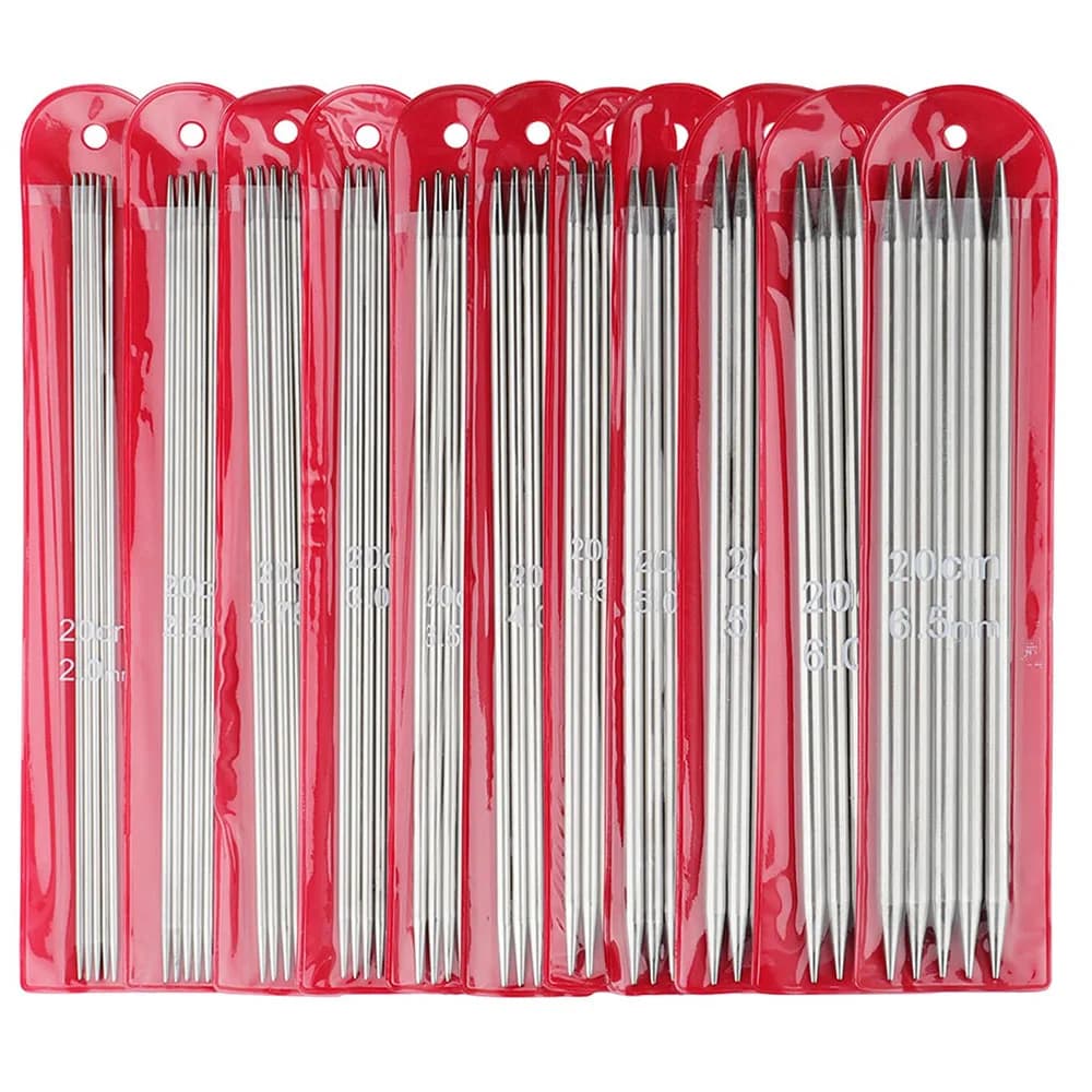 55 pz/set 20 cm Aghi per maglieria dritti Aghi a doppia punta Set Uncinetto in acciaio inossidabile per calzini Guanti Cappelli per maglieria