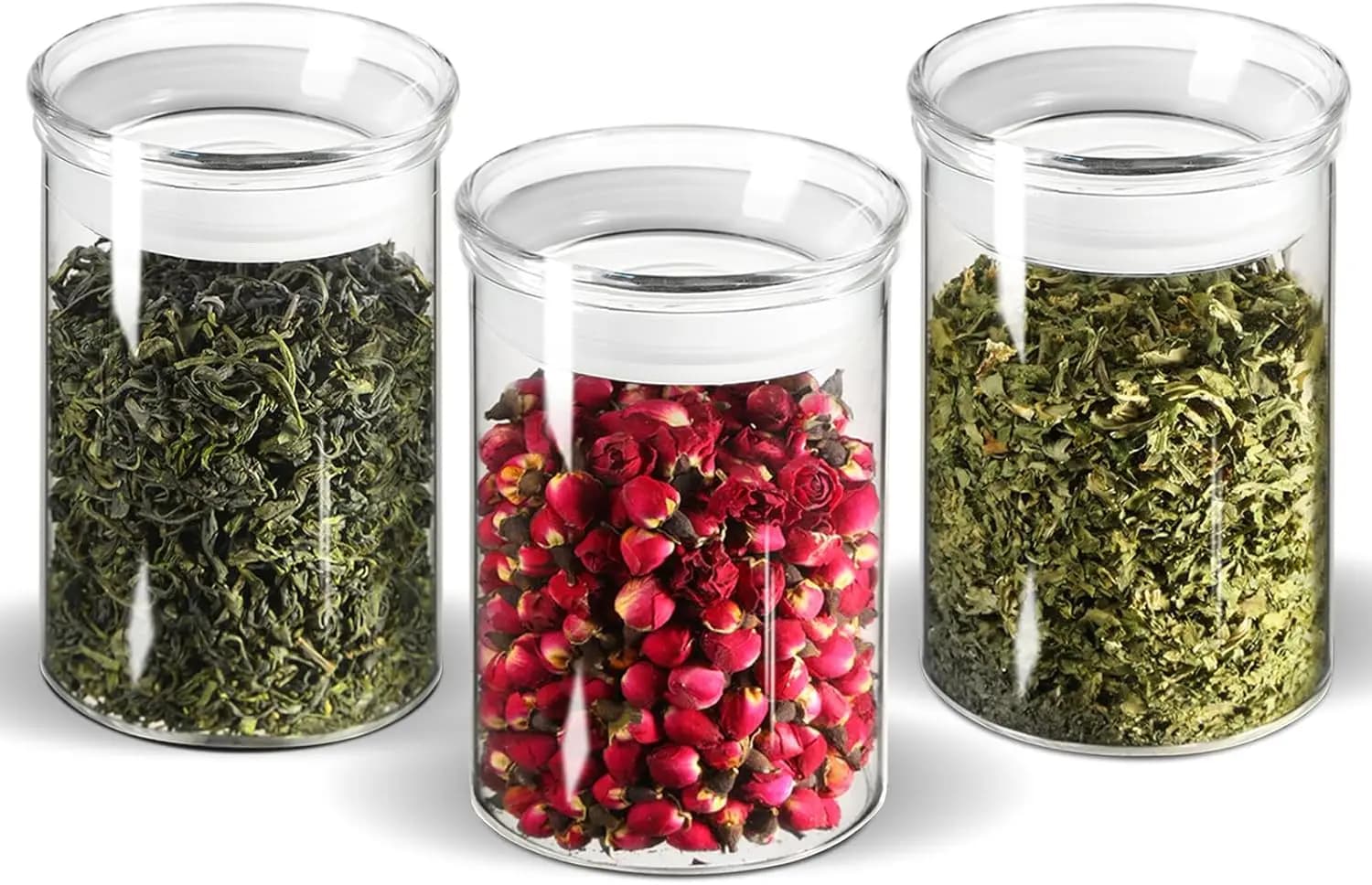 Set di 3 Barattoli in Vetro da 15oz per Conservazione Alimenti, Contenitori Trasparenti con Coperchi Ermetici, Piccoli Vasetti per Spezie da Cucina