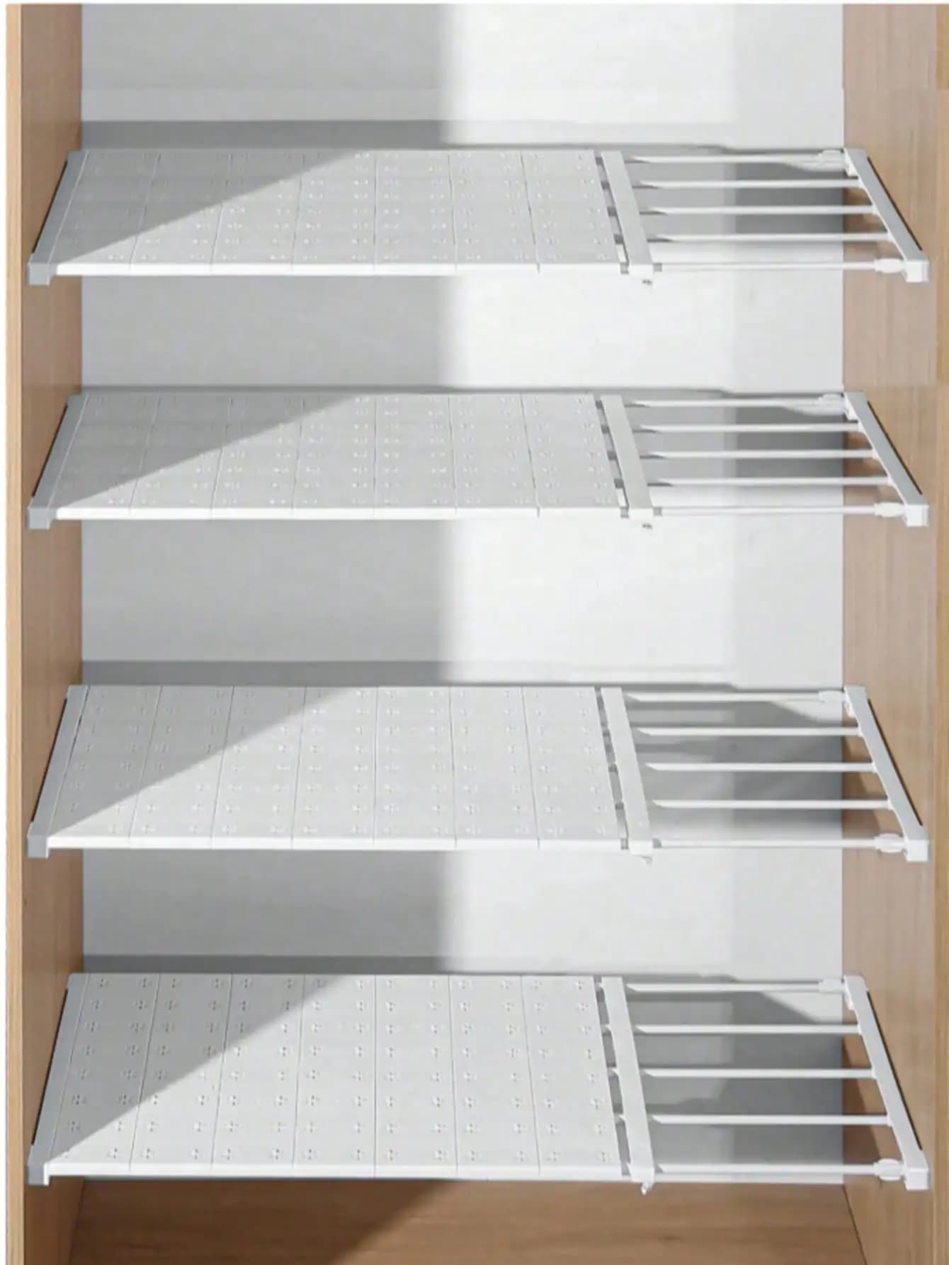 1 Pc Adjustable Closet Tension Shelf Modern White Plastic Metal No Drill Divider Rack Expandable Cabinet Storage Organizer Unit Heavy Duty Floating Shelf Holder For Wardrobe Shoe Rack Kitchen Under Sink Housewarming Gift