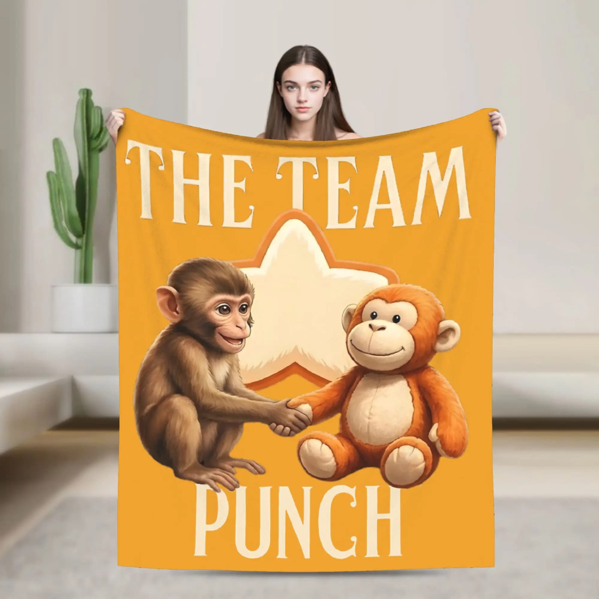 Coperta in pile calda e morbida con motivo simpatico Baby Punch Monkey Team, ideale per letto, divano e tappeto