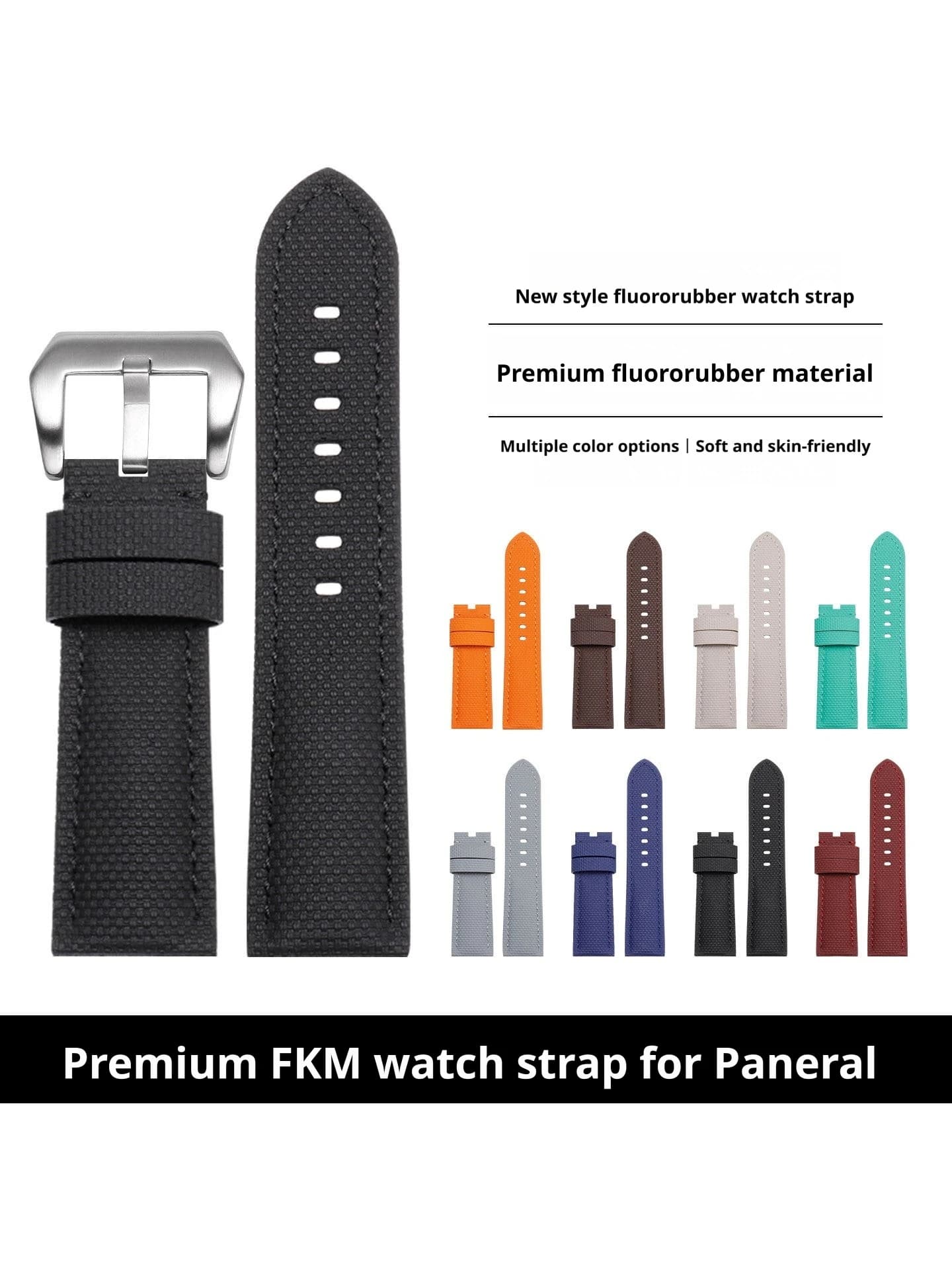 For Paneral fluororuber watch strap 22 24 26 MM universal flat interface FKM watchband Men's bracelet watch accessories