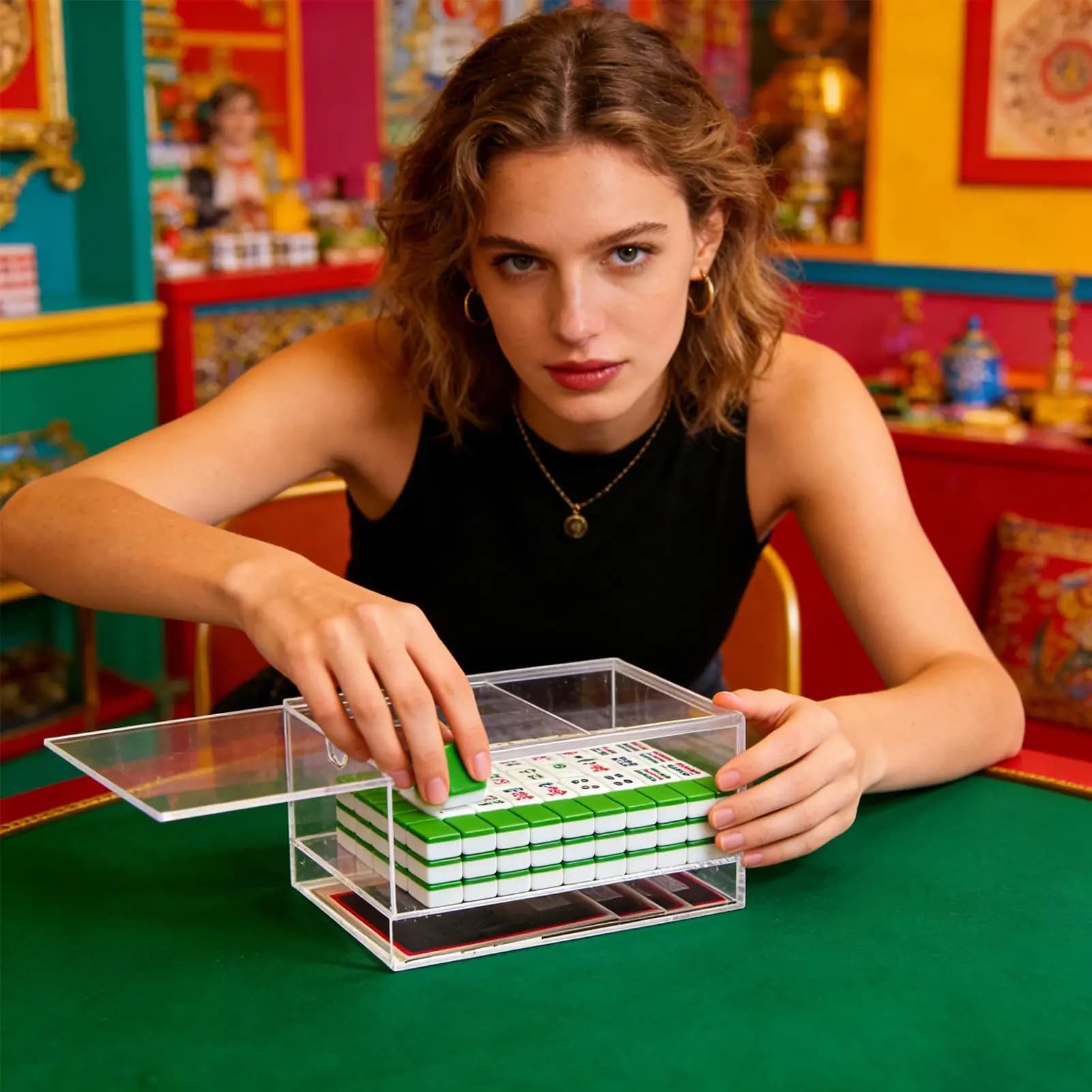 Custodia per Tessere Mahjong in Acrilico, Organizzatore Portatile per Mahjong, Contenitore per Tessere Mahjong per Feste e Incontri Informali