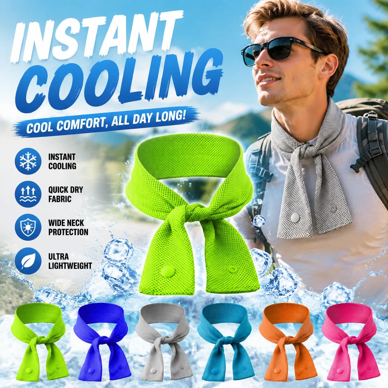 Instant Cooling Neck Tie Scarf Quick Dry Breathable Mesh All-Day Cool Comfort Lightweight Wide Neck For Hiking Cycling Camping