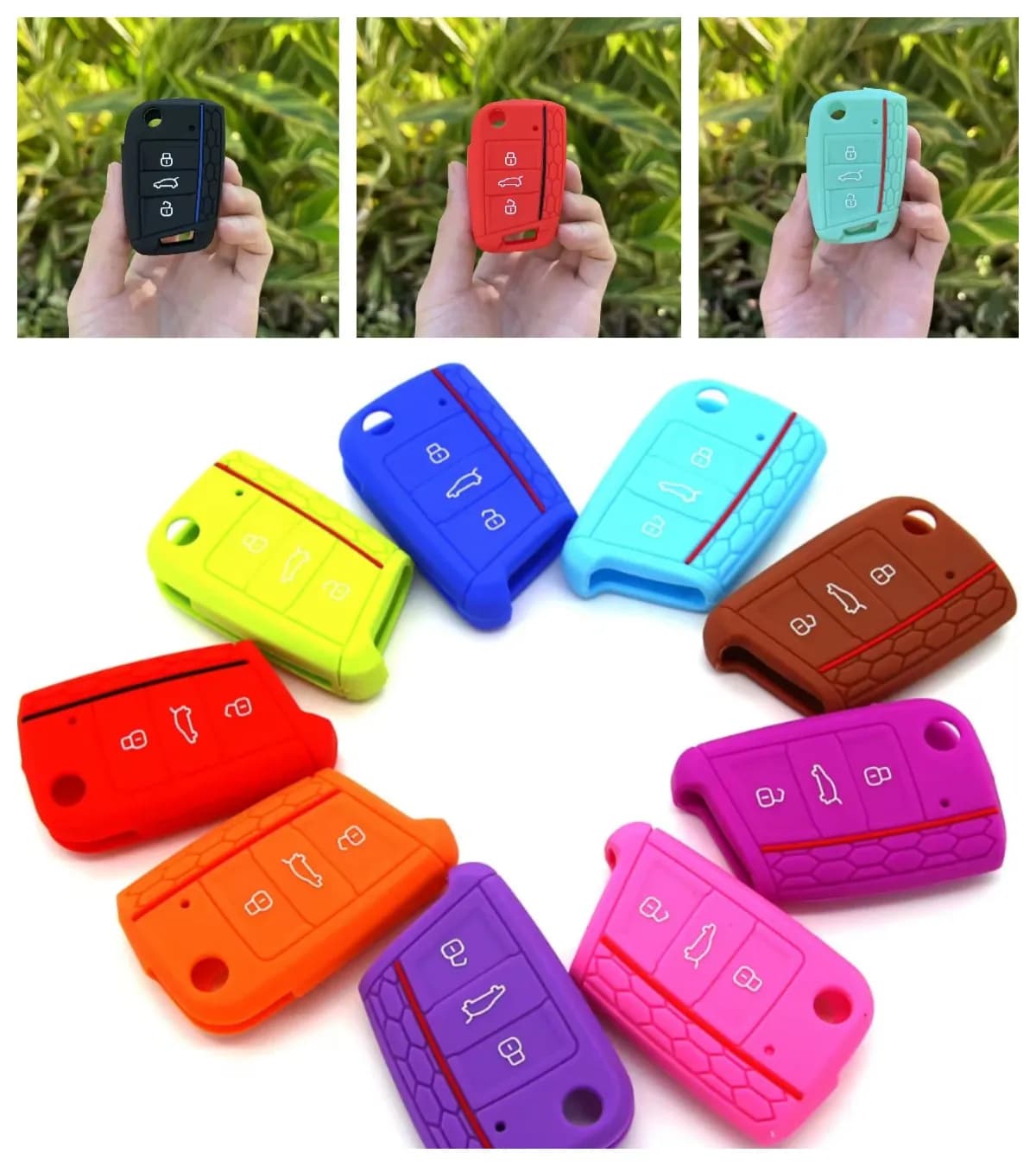 3 Button Silicone Car Key Case Cover for Volkswagen VW Polo Golf 7 MK7 for Skoda Octavia Combi SEAT Leon Ibiza CUPTRA Keychain