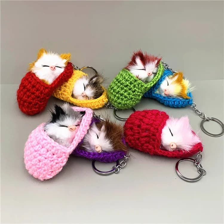 New Cute Sleeping Cat portachiavi pantofole Cat peluche ciondolo auto portachiavi simulazione animali regali K4180