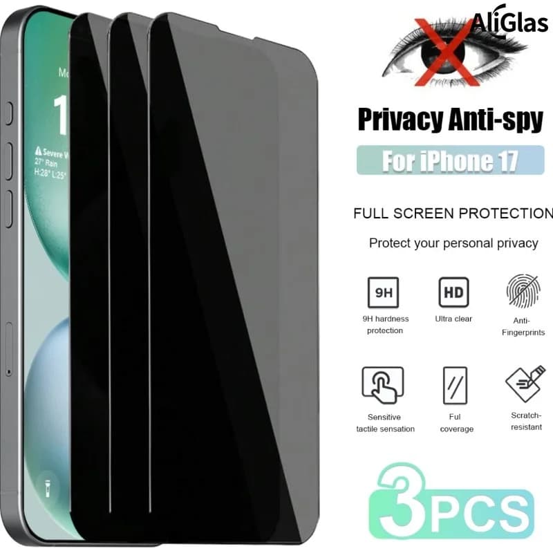3 pezzi protezioni per lo schermo privacy in vetro temperato per Iphone 17 16 15 14 13 12 11 Pro Max 16e 16 15 Plus 12 13 Mini XR XS vetro