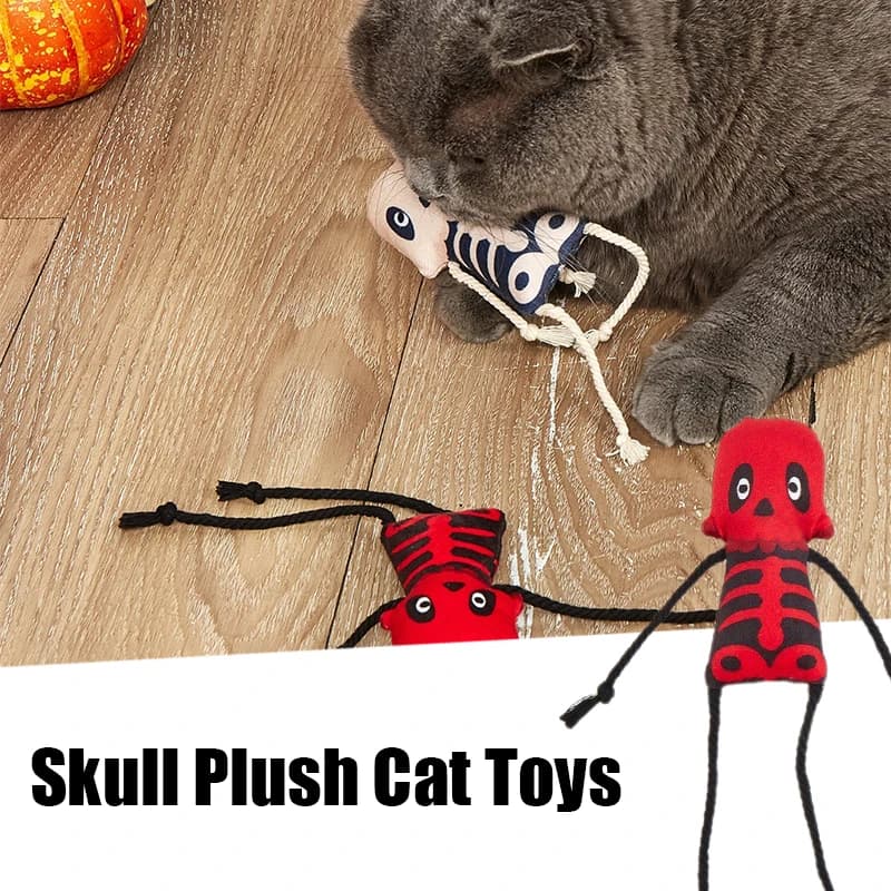 Nuovo giocattolo per animali domestici di Halloween con erba gatta all'interno morbido e durevole teschio peluche giocattoli per gatti digrignamento dei denti pensa agli articoli per animali domestici antistress