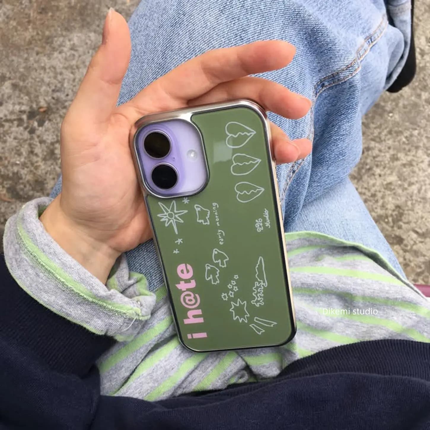 Custodia Protettiva Coreana Ins Green Graffiti per iPhone 17AIR 16 15 14 13 12 11 Pro Max 15 14 Plus, Cover Completa per Telefono