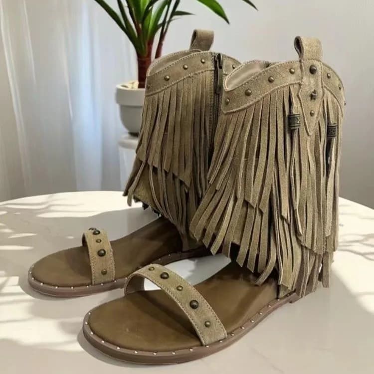 Stivali freddi ricamati 2025 Nuove scarpe da donna estive con plateau interno rialzato e punta aperta