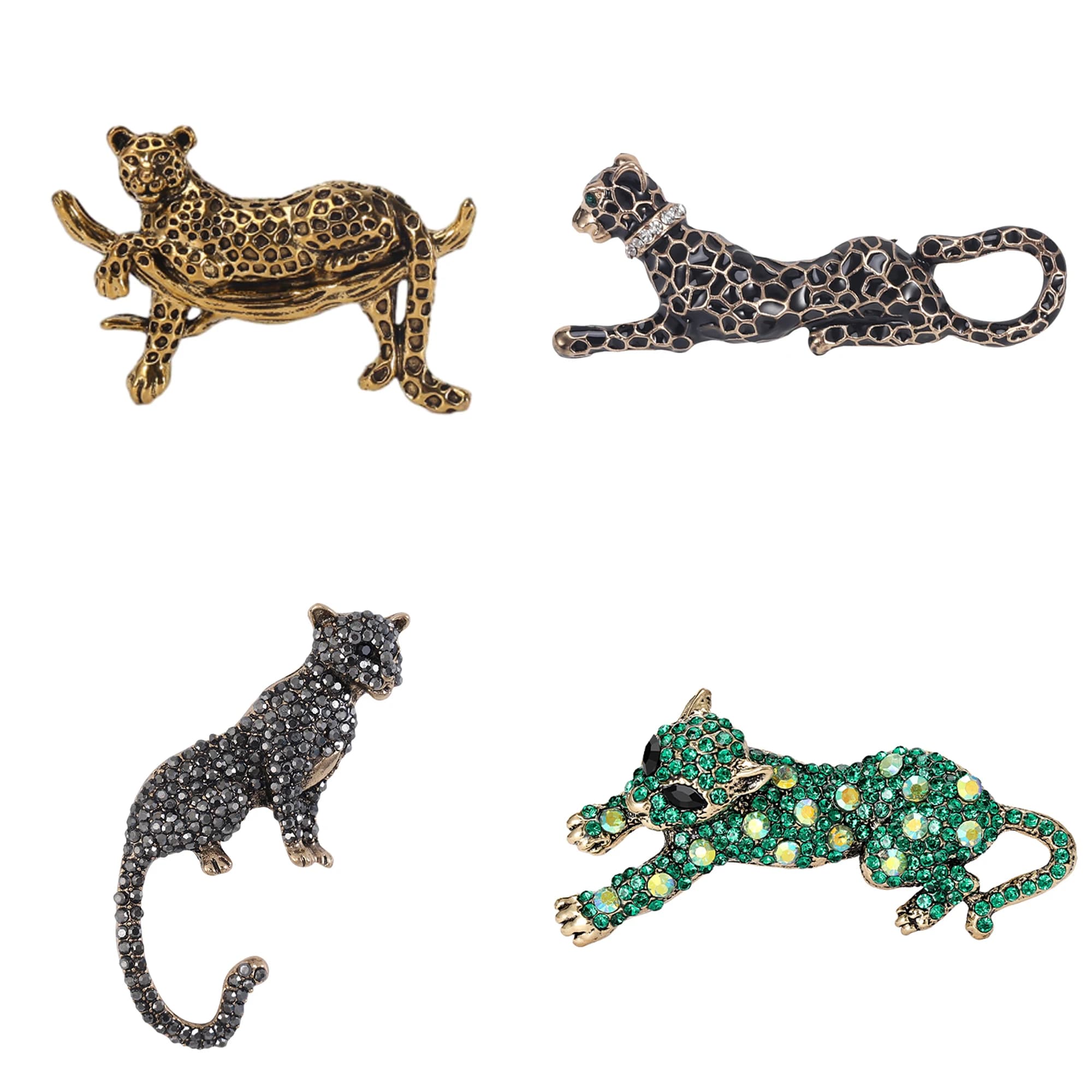 Rhinestone Leopard Brooches for Women Unisex Vintage Animal Pins Banquet Party Backpack Gifts Jewelry Accessories