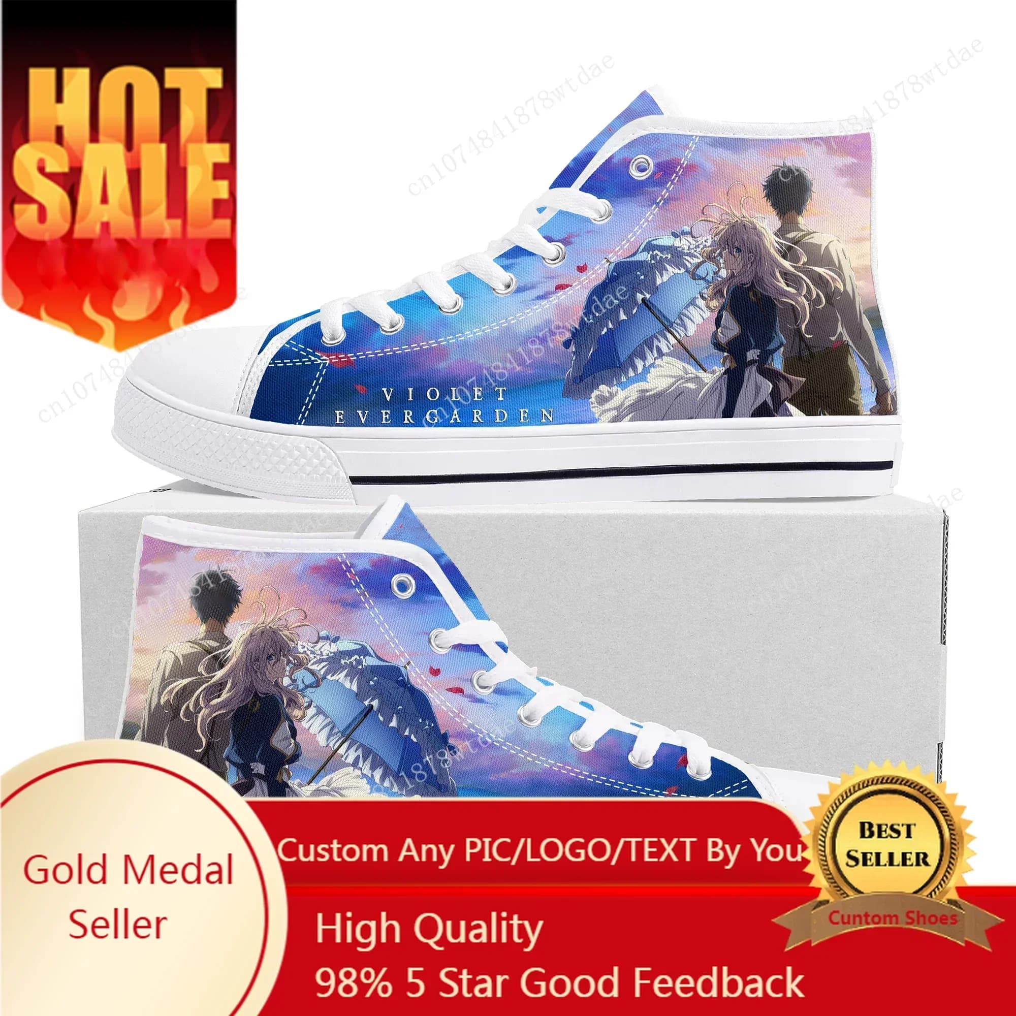 Violet Evergarden High Top Sneakers Mens Womens Teenager High Quality Canvas Sneaker Anime Comics Manga Couple Customized Shoes