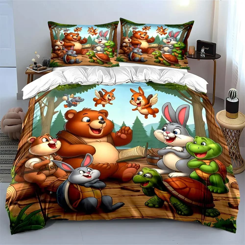 Set di Biancheria da Letto con Storie di Animali della Foresta, Include 1 Copripiumino e 2 Federe, Disponibile in Misure Singola, Doppia, King e Queen, Idea Regalo