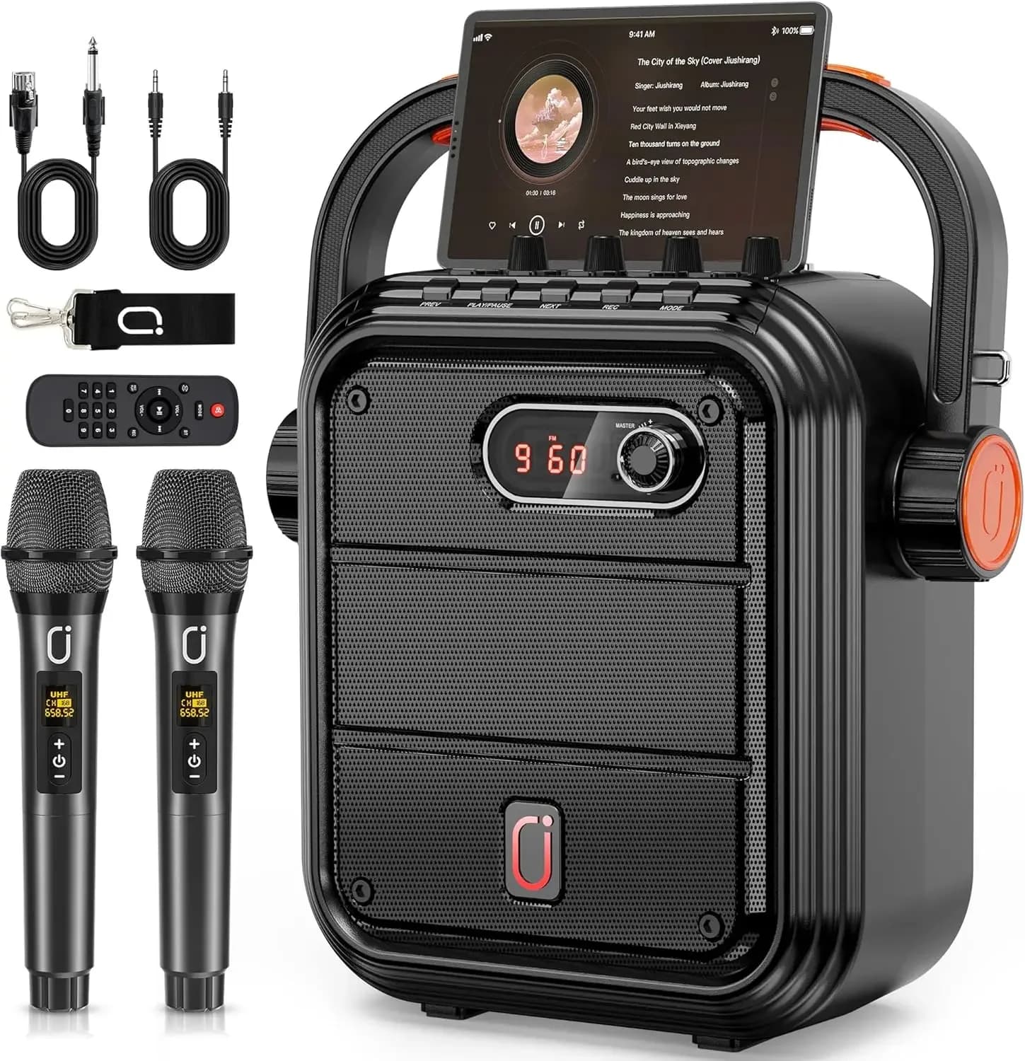 Macchina per Karaoke con 2 Microfoni Wireless, Set di Altoparlanti Portatili da 5200mAh, Sistema PA Ricaricabile Bluetooth 5.0 con TWS, FM, REC
