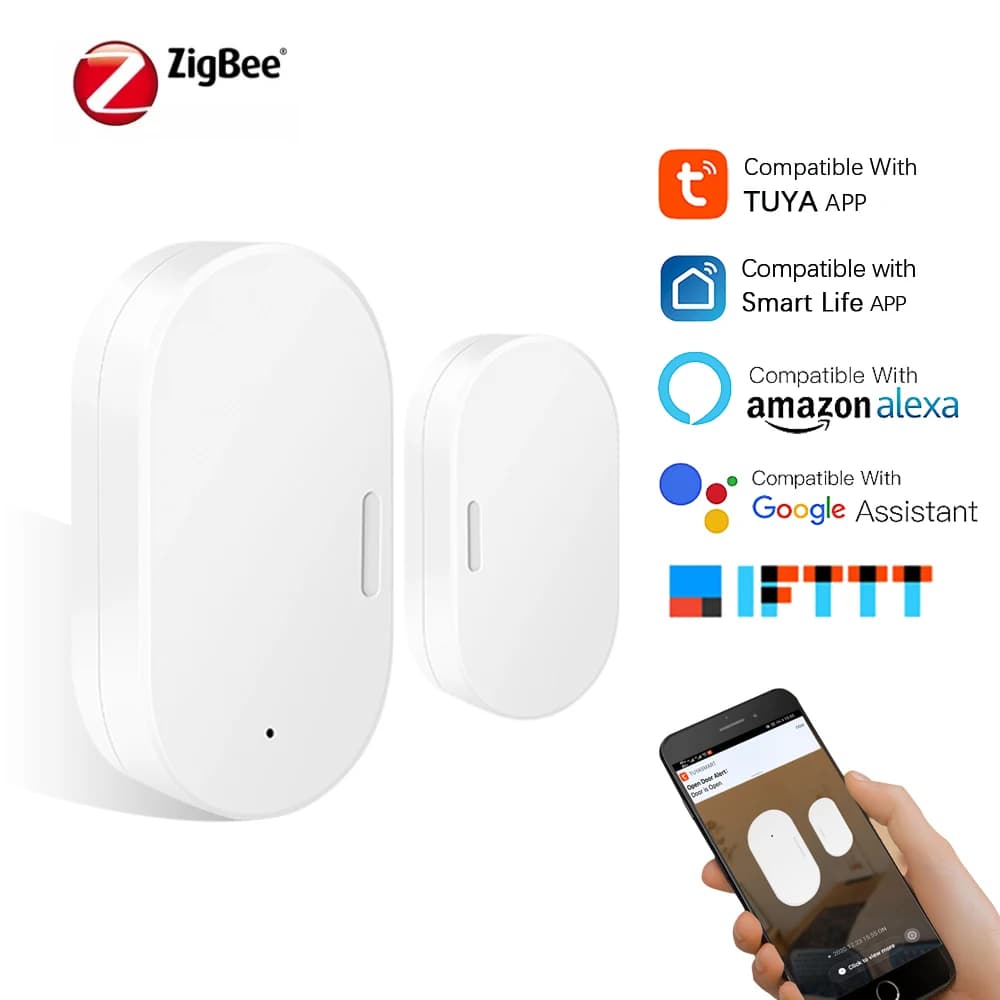 Tuya Zigbee Sensore magnetico per porte e finestre Smart Life APP Rilevatore di sicurezza Allarme Monitor remoto Funziona con Alexa Google Home