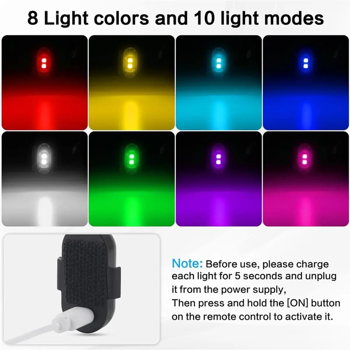 DT75BG 12pcs Wireless 8-Color LED Strobe Light Kit, Remote-Controlled RGB Warning Lights for Cars, Motorcycles & Drones