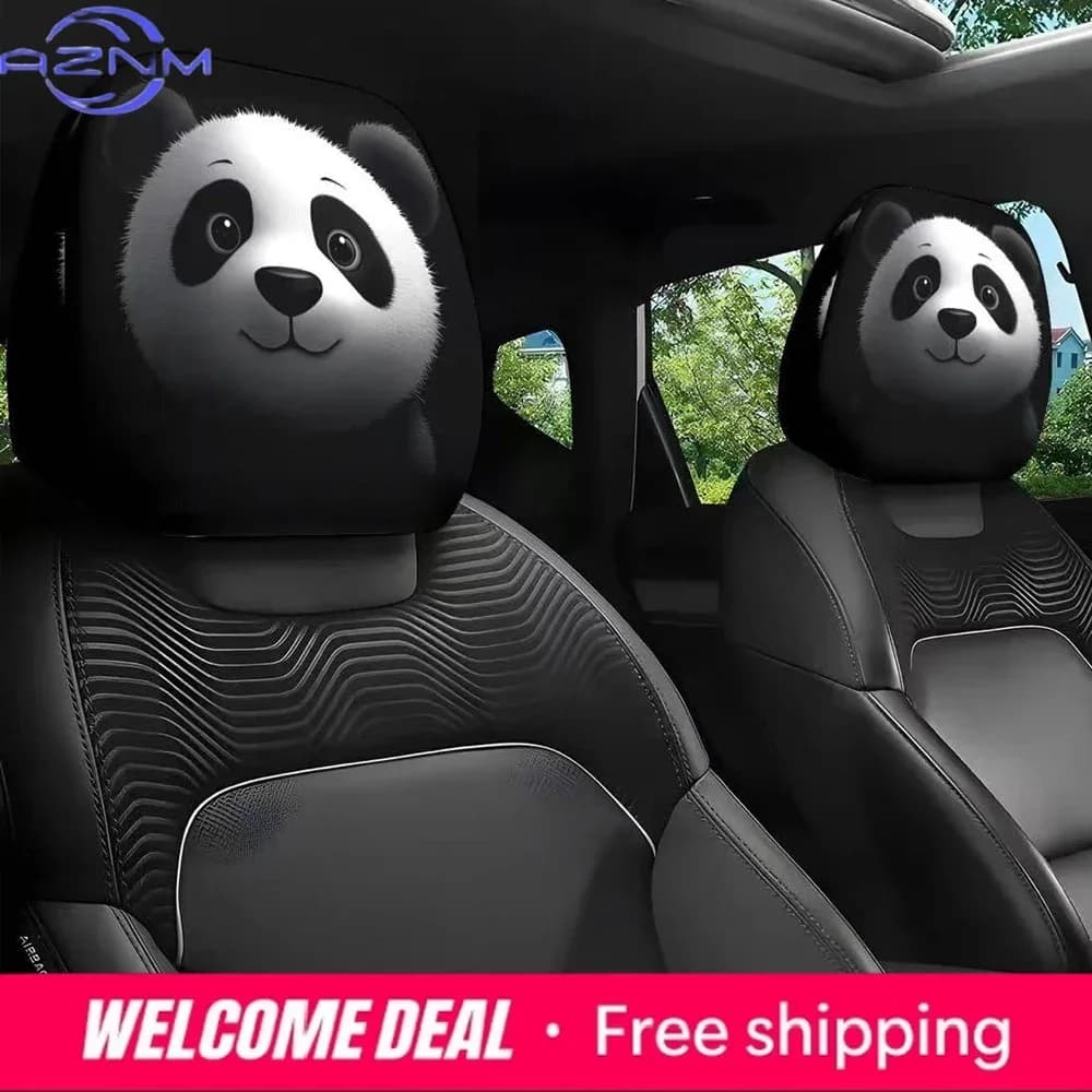 2 federe per auto con simpatico panda divertente, decorazione personalizzata per interni auto stampata su entrambi i lati, federa per auto rimovibile