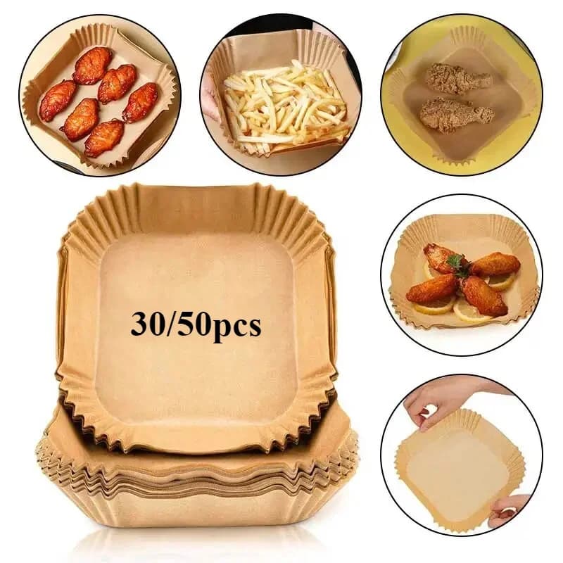 30/50 pz usa e getta friggitrice ad aria carta da forno pasta di legno Steamer Cheesecake Airfryer carte forniture burro quadrato Bakeware cucina