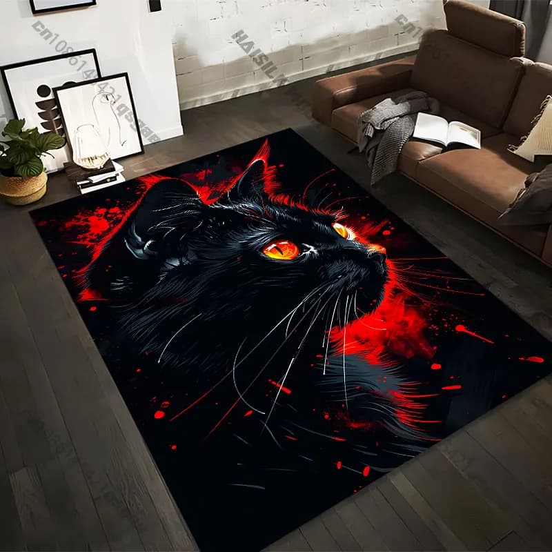 21 Sizes Fiery glowing eyes black cat Printed Area Rugs for Adult Yoga Mats Living Room Decor Personalized Doormat