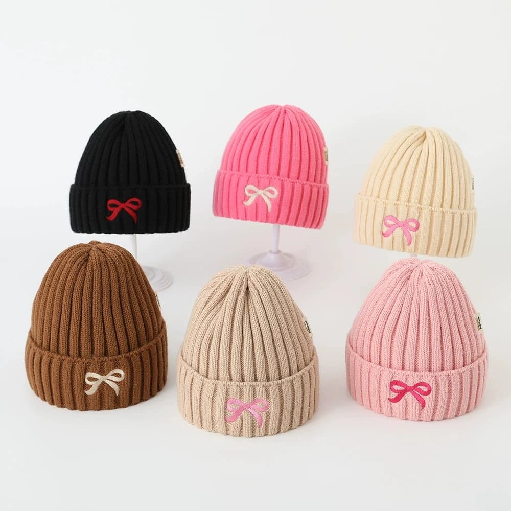 Cappello lavorato a maglia per bambini con stampa fiocco carino Berretto invernale lavorato a maglia caldo per bambine infantili Berretto per cofano in lana per bambini coreani Bebe Gorras