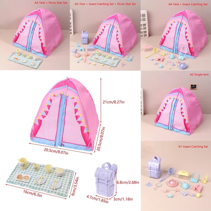 1PC 11/12 Dollhouse Simulated Tent Camping Kit Dollhouse Outdoor Camping Decoration Micro Scene Photo Props Pretend Play Toys