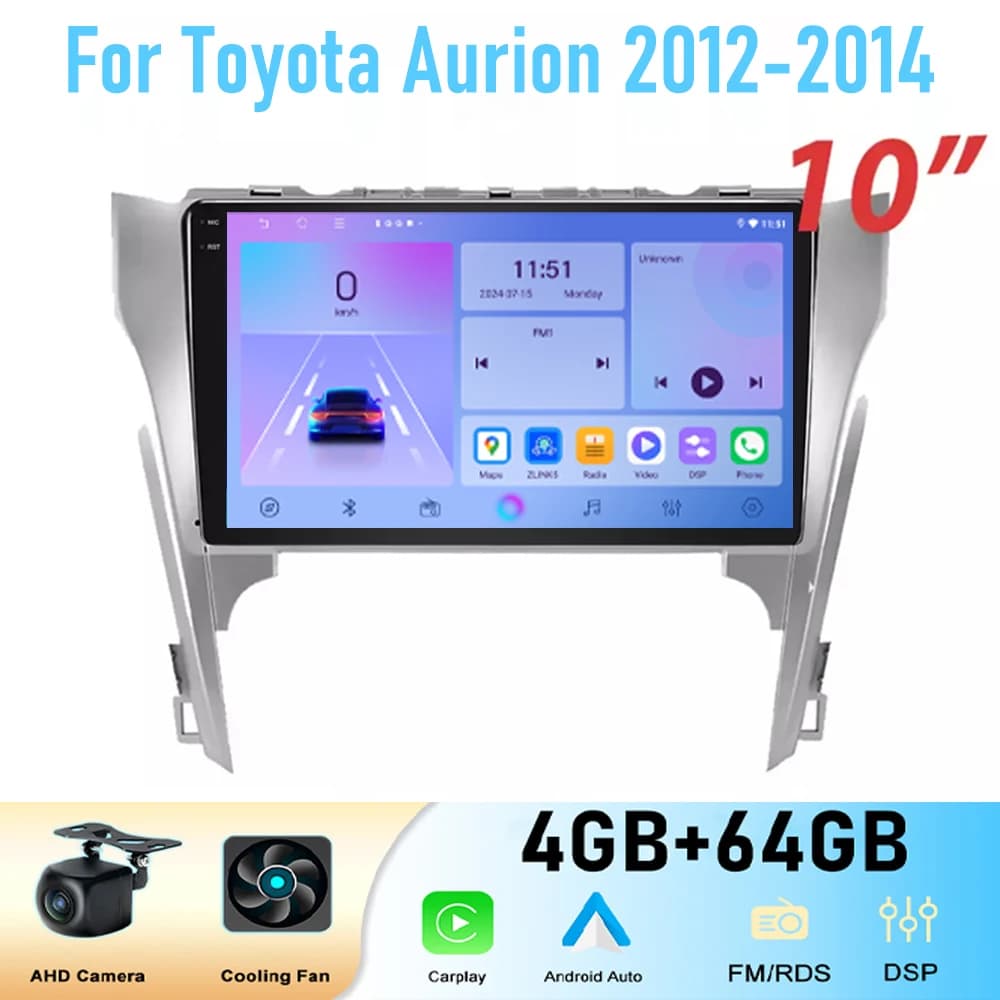10'' For Toyota Aurion 2012-2014 Car Radio Stereo Wireless Apple Carplay Android 15 Auto GPS Camera Google Map Head Unit WIFI