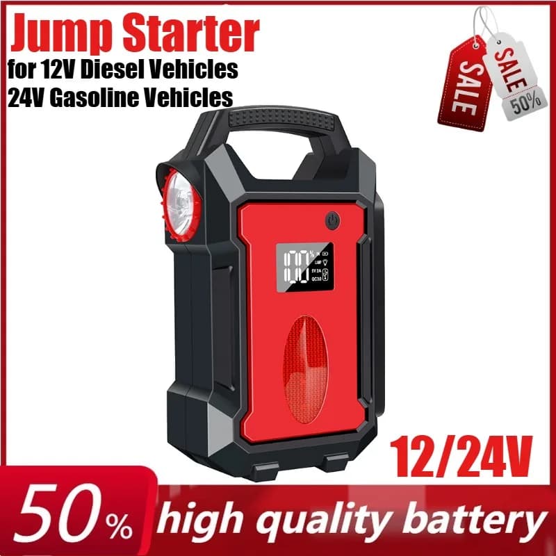 12/24V 17500mAh Avviatore di emergenza per auto Display digitale intelligente Accumulatori e caricabatterie di riserva portatili per veicoli diesel 12V、Veicolo a combustibile 24V