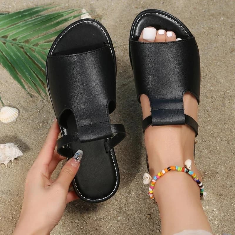 2025 estate nuove pantofole open toe tinta unita moda casual semplici sandali con tacco basso da donna antiscivolo