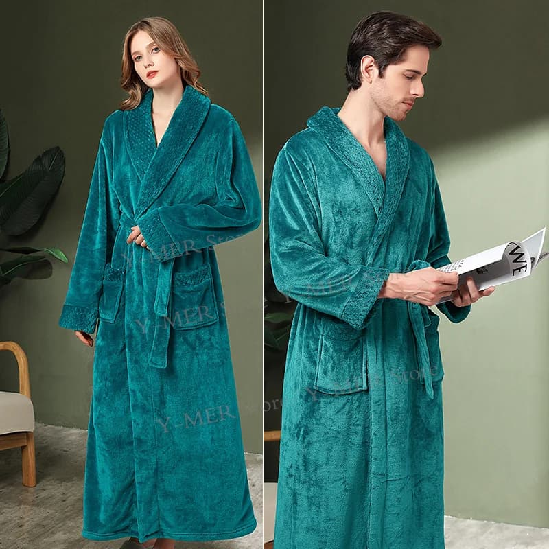 Indumenti da notte verdi Warm Coral Fleece accappatoio abito donna elegante Homewear coppia doccia Peignoir lungo Kimono camicia da notte Loungewear