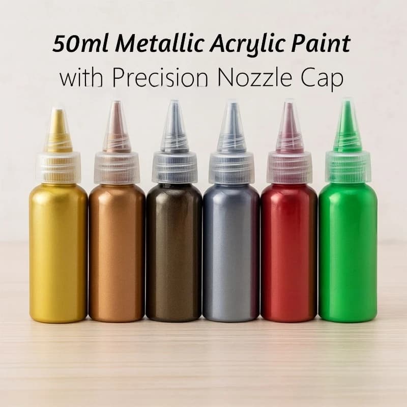6 Colors 50ml Pearlescent Metallic Acrylic Paint Set Needle Tip Bottle Waterproof Graffiti Art Supplies