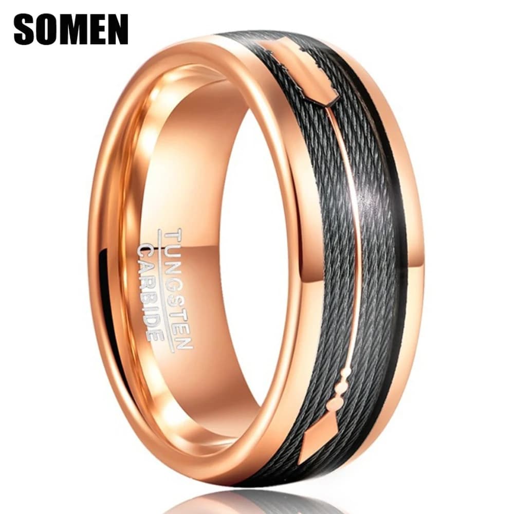 Somen 8mm Anelli in carburo di tungsteno per uomo Modello a freccia Colore oro rosa spazzolato Fede nuziale Anello di fidanzamento Gioielli Bague Homme