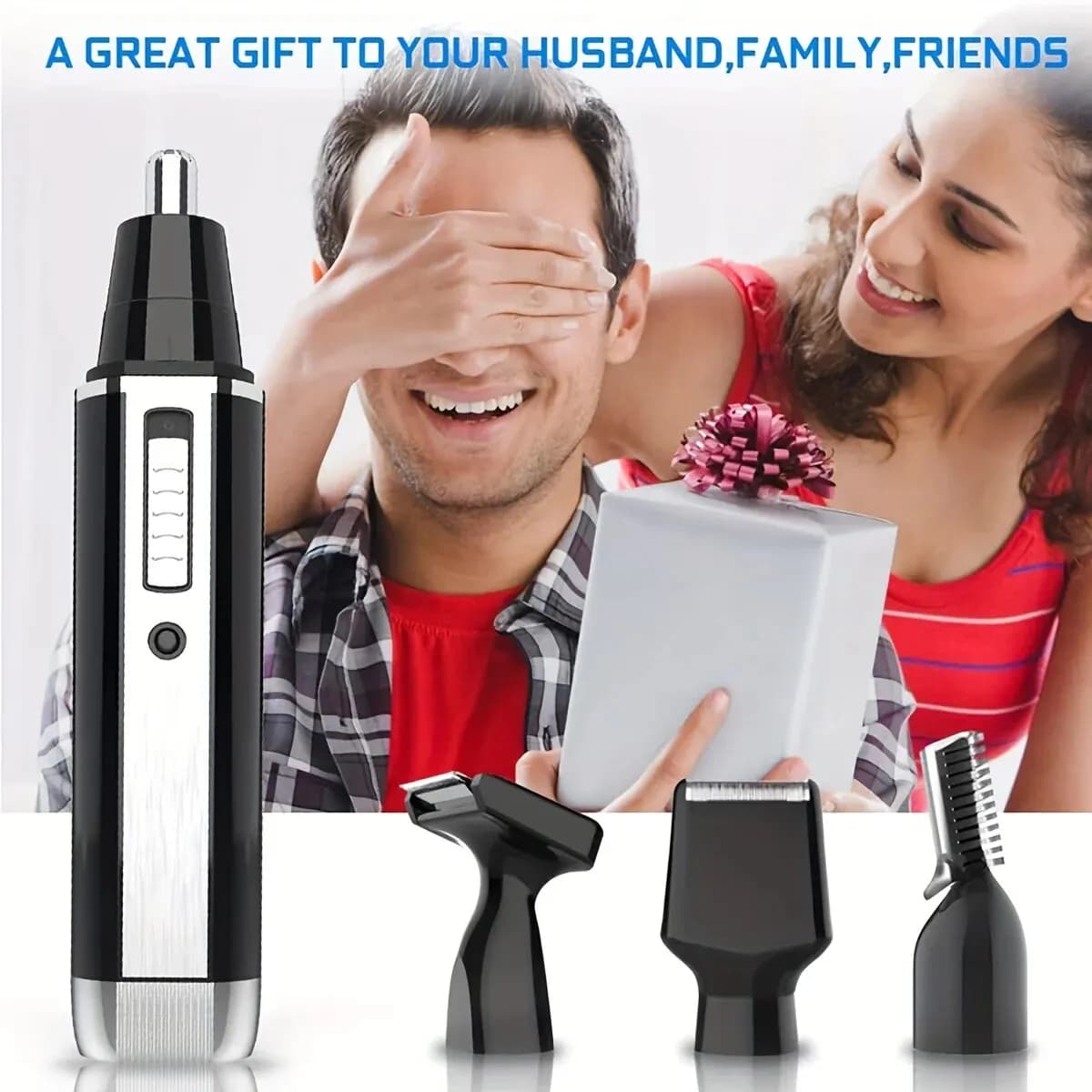 4 in 1 rechargeable men's hair cutter suitable for all hair, beard, nose and ears, portable grooming kit, highly effective cleaning