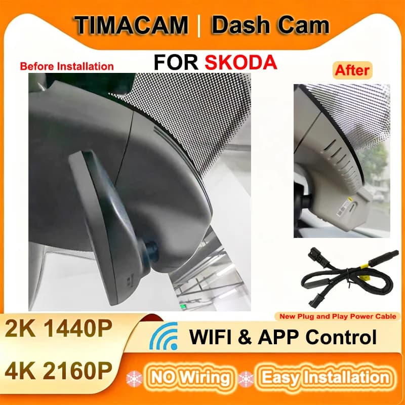 TIMACAM for Skoda Superb 2018 2019 20202 2021 Dash Cam Front Rear Camera DVR 2K 4K 2160P Wifi Plug and Play Video Recorder