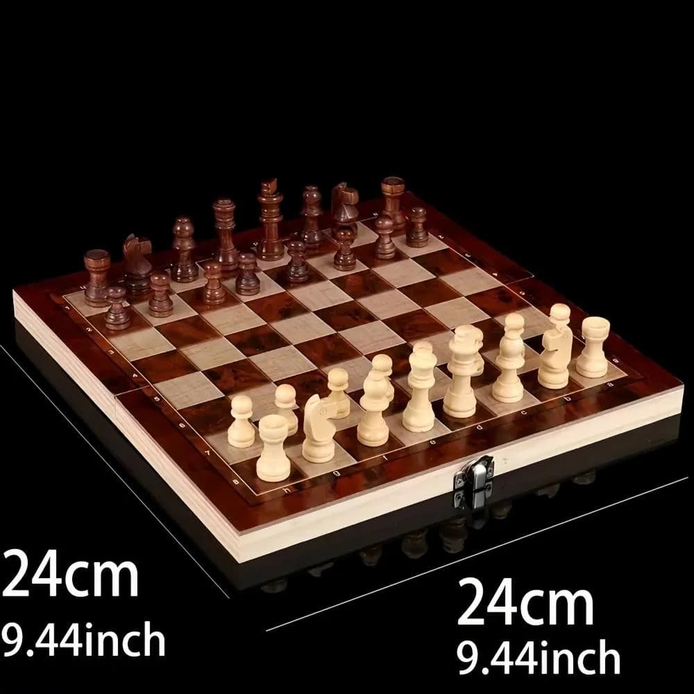 3 in 1 Wooden Chess Set, Foldable & Portable Chess Board Game, Durable & Wear-resistant Chess Game, Strategy Game, Gift