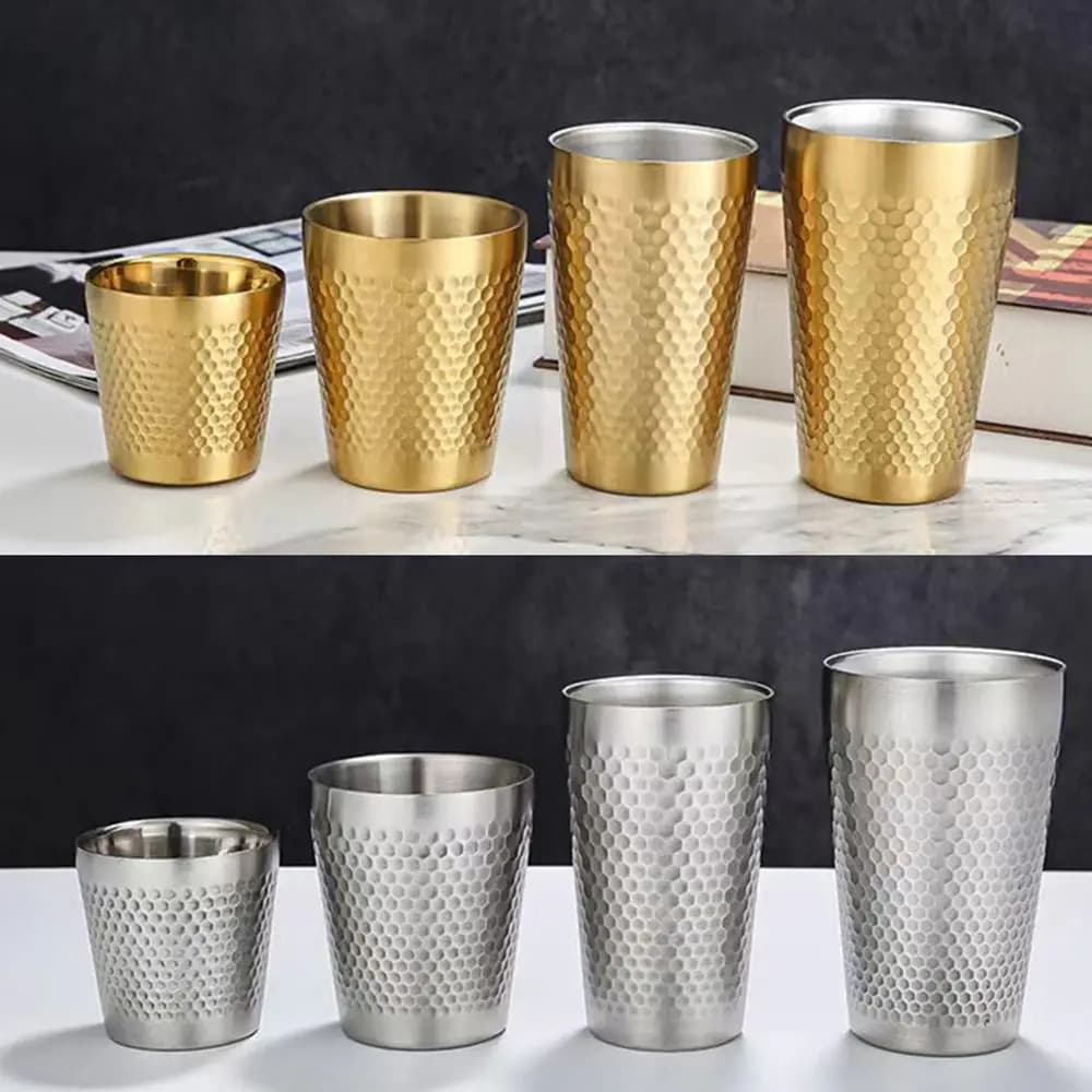Bicchieri da birra a doppia parete tazza per bevande con acqua fredda in acciaio inossidabile mantieni la consistenza martellata a freddo tazze da latte anticaduta antiscottatura