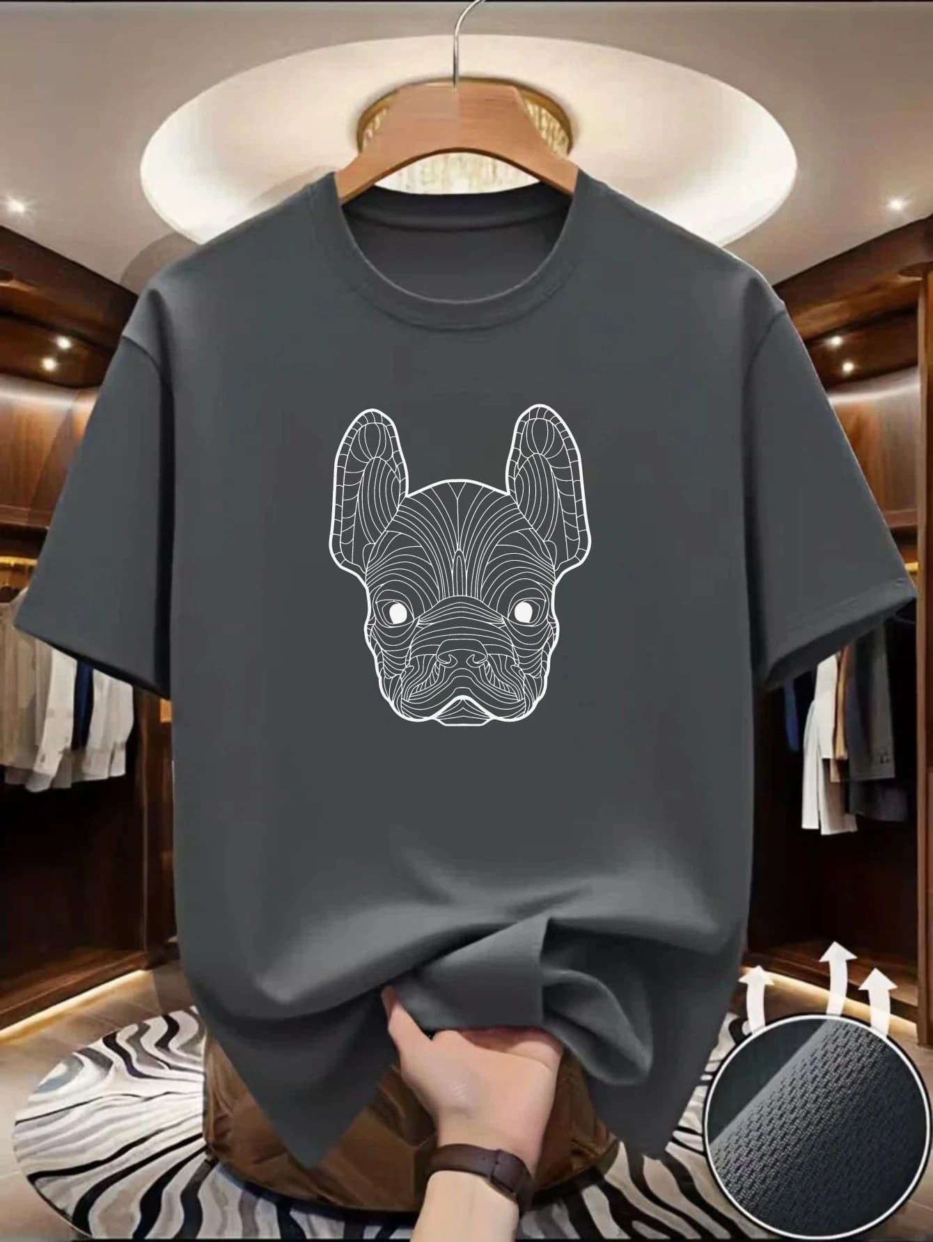 Casual Summer Apparel Featuring a Line Art Design of a French Bulldog on a Men'S T-Shirt
