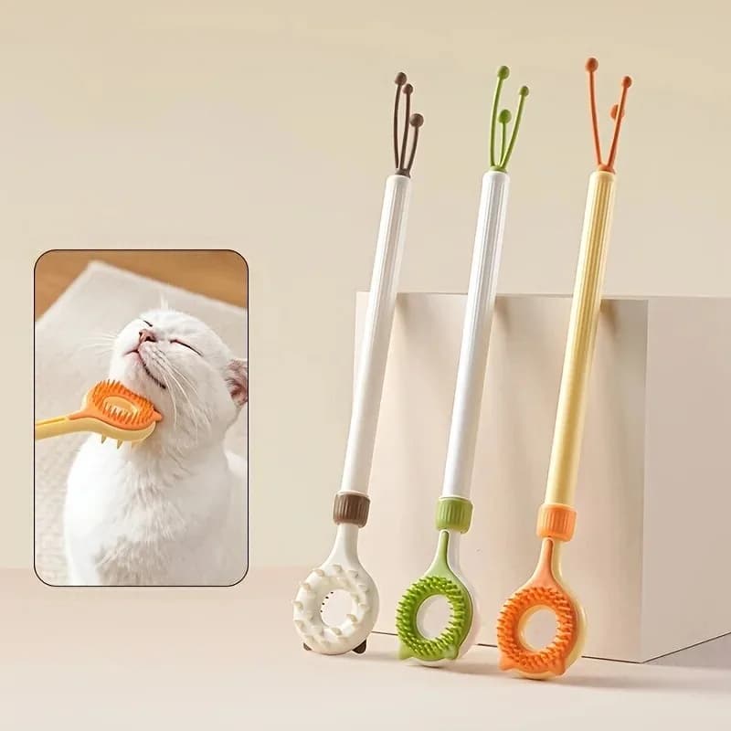 2 in 1 Retractable Cat Tickler Double Sided Massager Cat Teaser Wand Interactive Cat Toy for Kitten Grooming Relieve Itching
