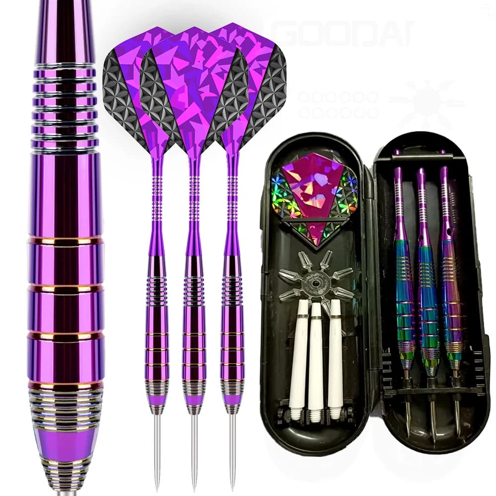Set di freccette professionali 24G con punta in acciaio metallico Freccette a botte arcobaleno con protezione per albero in nylon Set di freccette per freccette per principianti