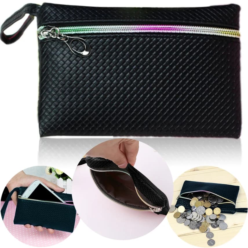 Pochette da polso da donna Pochette in pelle PU Pochette per cellulare Smartphone Portafoglio lungo Borsa da viaggio Braccialetti con doppia zip