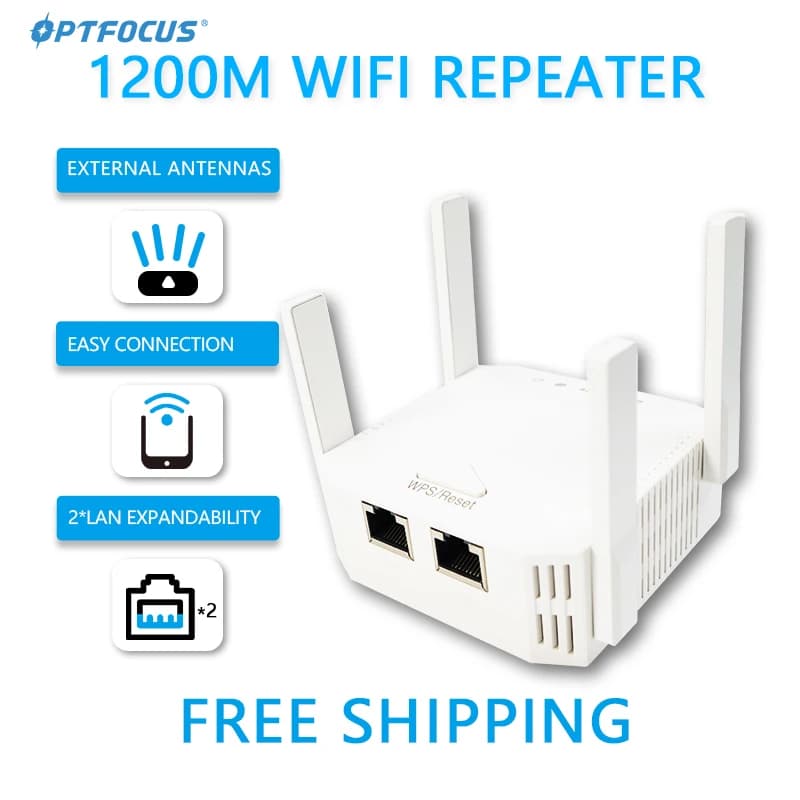 OPTFOCUS 2.4G 5G Ripetitore WiFi 2 LAN 300 1200Mbps Per Router Repetidor 4 Antenne Wi fi Amplificatore Wireless Range Extender