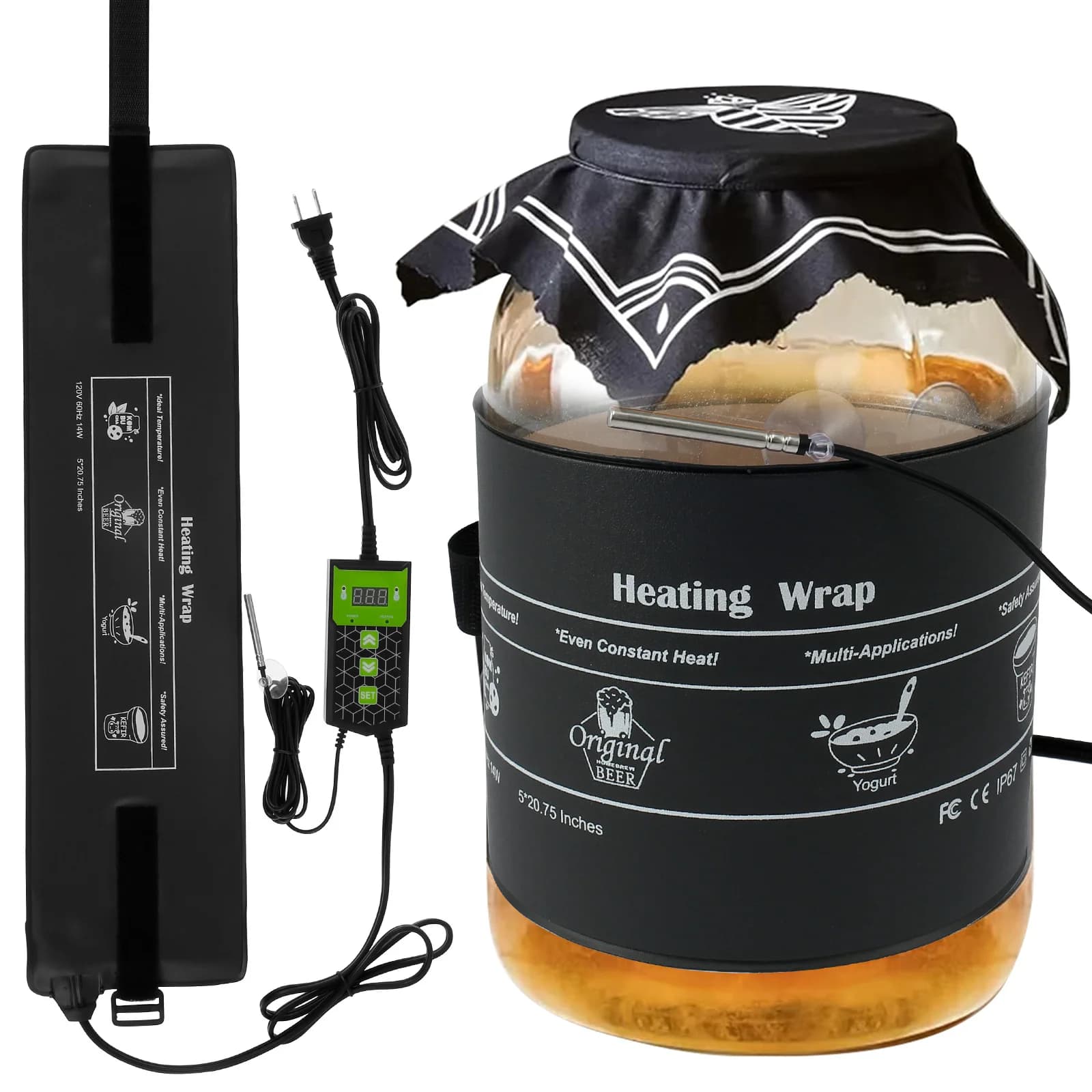 Tappetino riscaldante per fermentazione 110V 15W Riscaldamento uniforme Barattolo di vetro Avvolgimento riscaldante per fermentazione di pasta 45-113 ° Gamma F Controllo preciso della temperatura