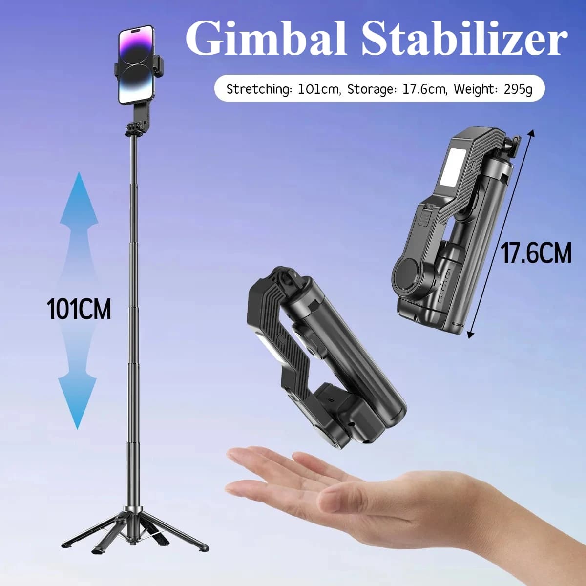 Stabilizzatore cardanico Selfie Stick 3 in 1 e treppiede 360 ° Rotazione automatica Nessuna app necessaria IPhone/Android/GoPro compatibile