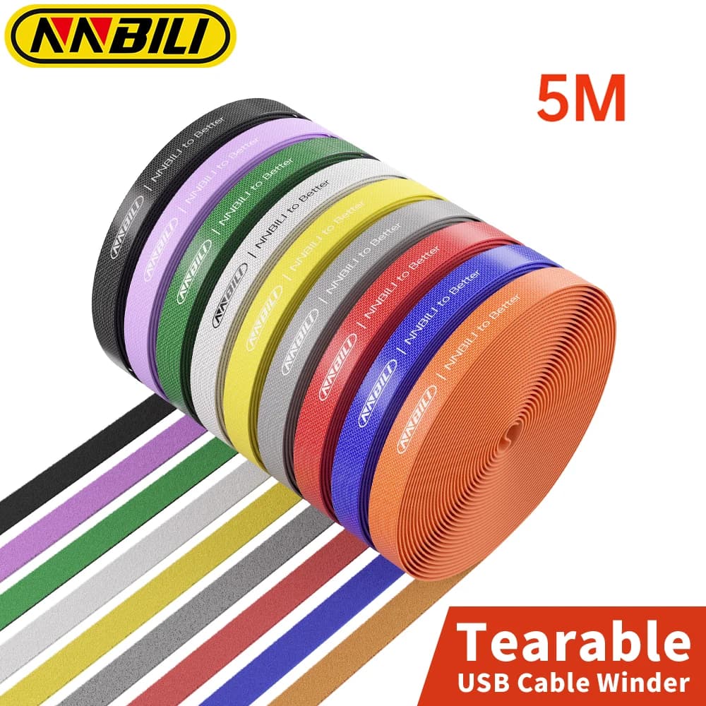 NNBILI Gestione dell'organizzatore dei cavi da 5 m Cavi organizador strappabili Larghezza 10 mm Fascette avvolgitori Accessori per telefoni Organizzatore di cavi metallici