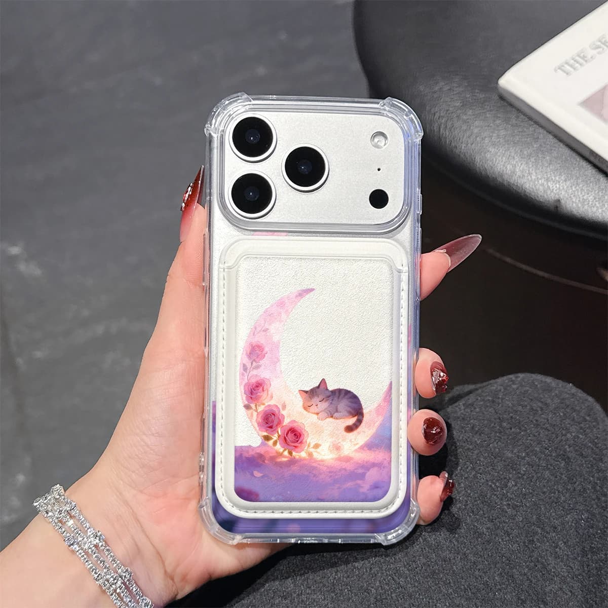 Moon Cat-s Phone Case For iPhone 17 16 15 14 13 Pro Max Plus Wallet Pocket Transparent Soft TPU for Magnetic Phone Case