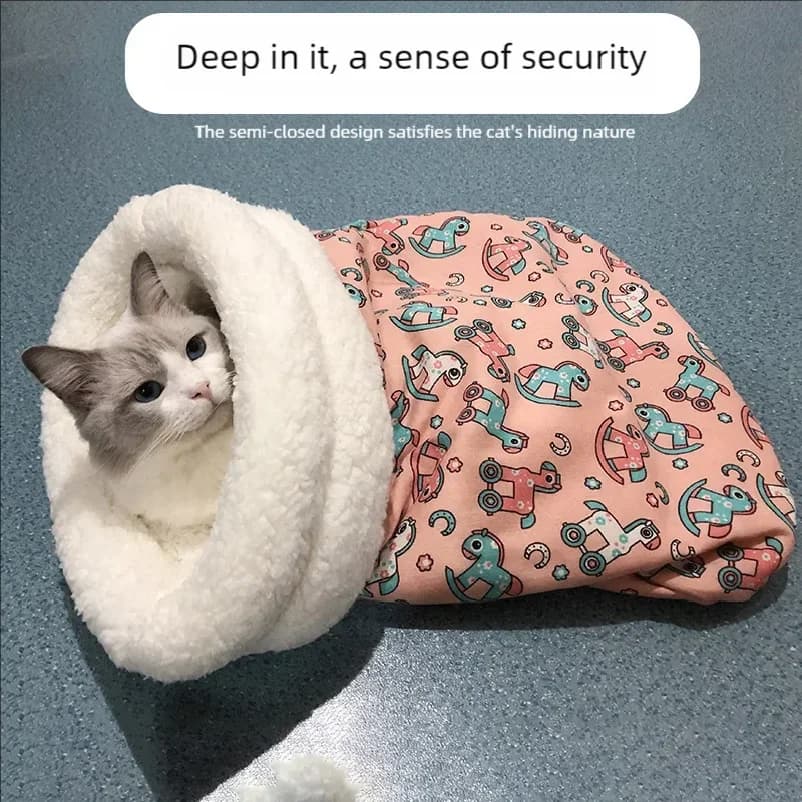 Soft Cuddly Cat Sleeping Bag Fluffy Feel Thickened Pet Pocket Quilt Bed Warm Nest for Kitten Puppy Comfortable Warmth