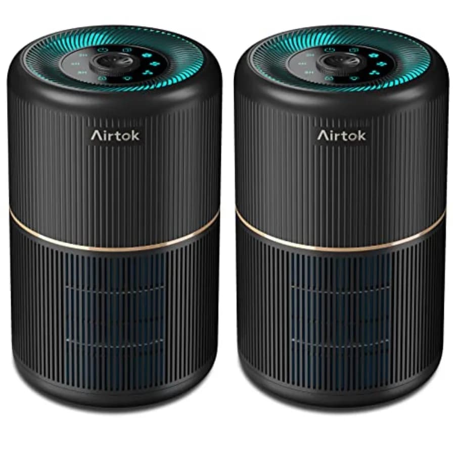 AIRTOK Set di 2 Purificatori d'Aria per Casa, Camera da Letto, Ufficio, Scrivania con 12 Spugne Profumate, Filtro HEPA H13 a 4 Stadi