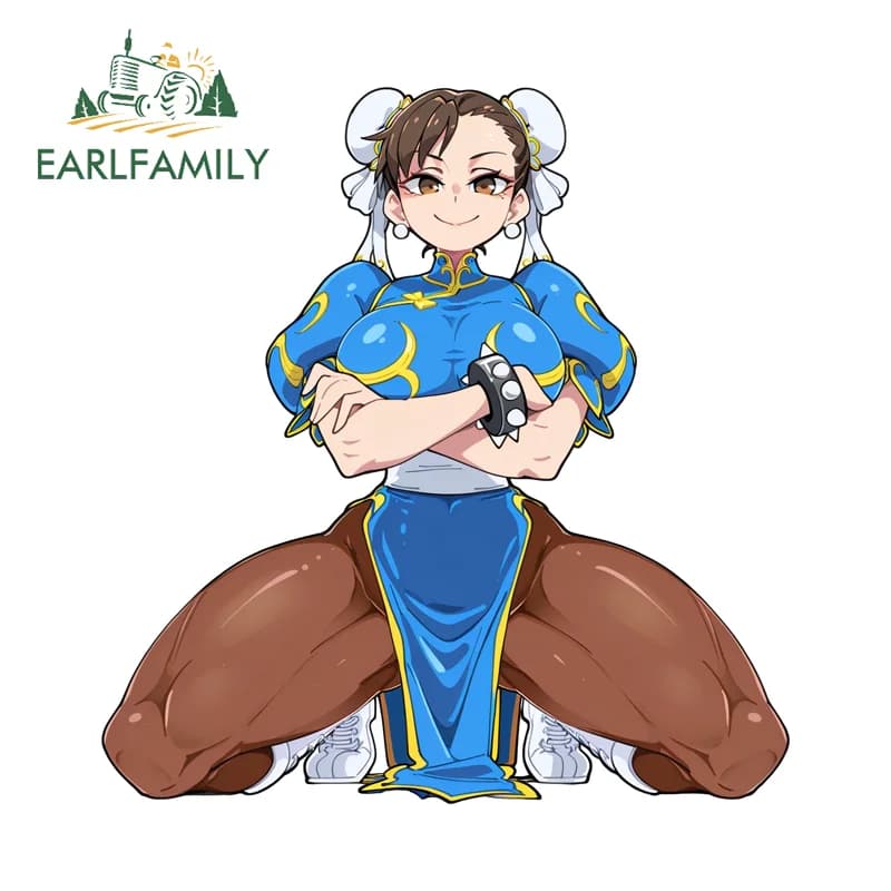 EARLFAMILY Chun Li Spread Legs Fine Decals DIY Anime Characters Fishing Tackle Box Decal Scratch-Proof Simple Car Refrigerators