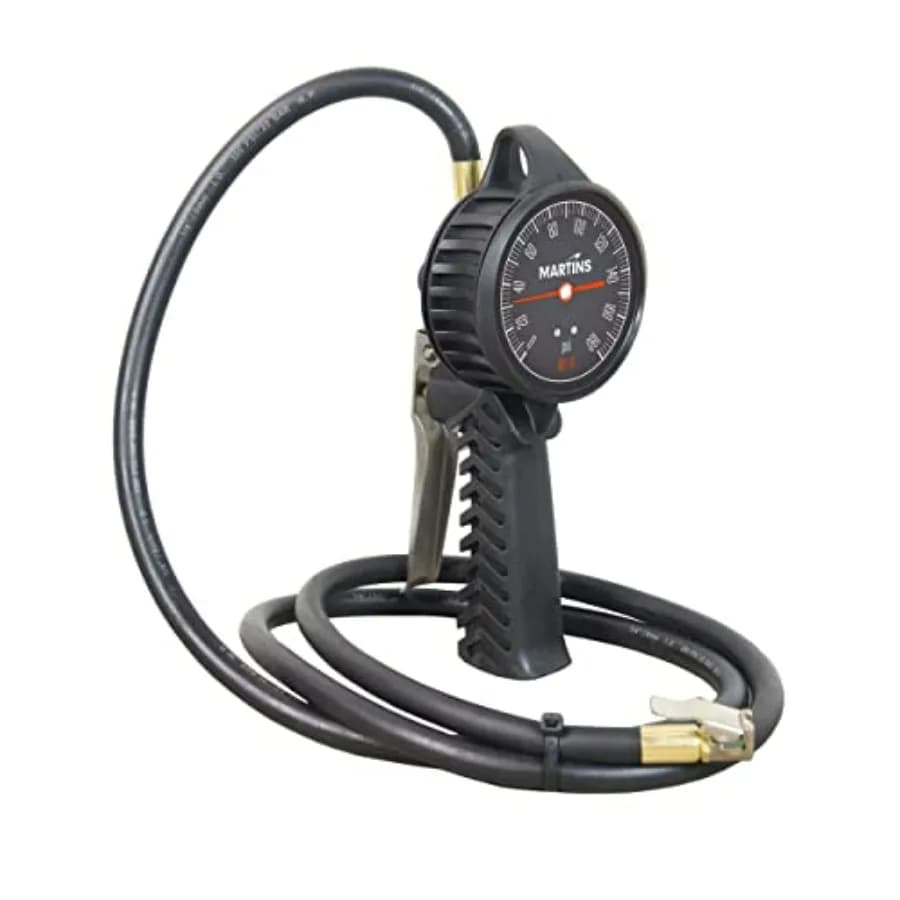 Martins Misuratore di gonfiaggio per pneumatici analogico portatile con tubo in gomma da 6 piedi Gonfiatore per pneumatici compatto per auto automobilistiche Moto Biciclette